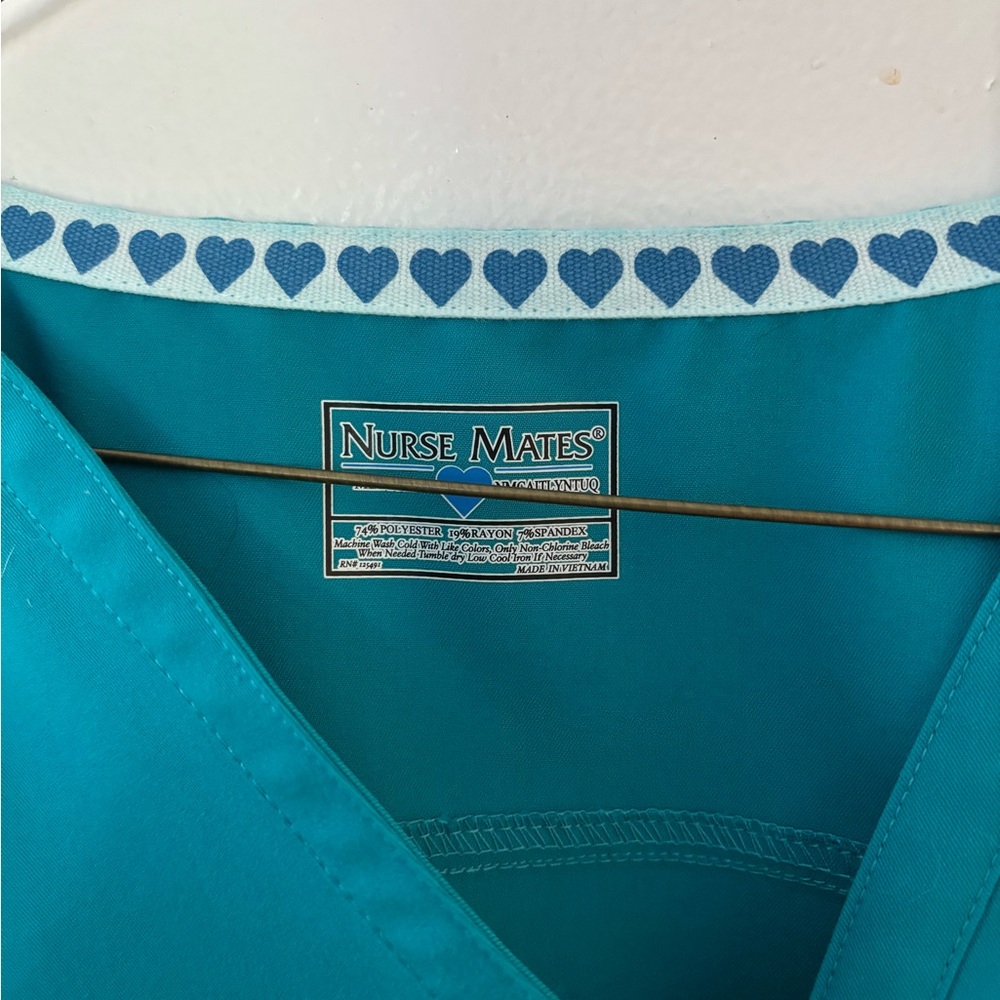 Nurse Mates Aqua Scrub Top with Heart Trim